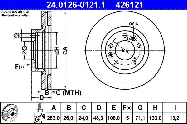 Тормозной диск   24.0126-0121.1   ATE