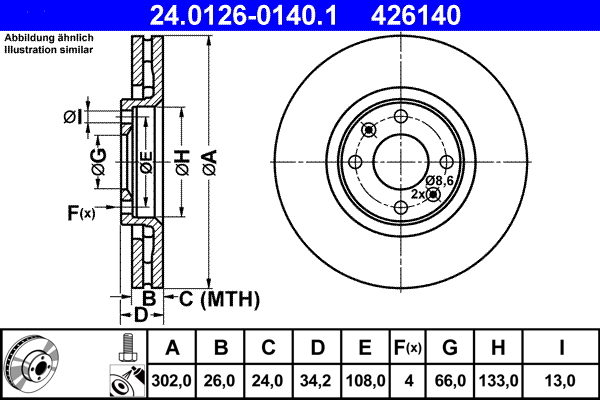 Тормозной диск   24.0126-0140.1   ATE