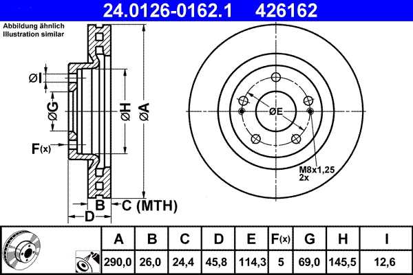 Тормозной диск   24.0126-0162.1   ATE