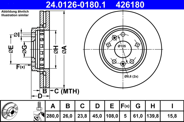 Тормозной диск   24.0126-0180.1   ATE