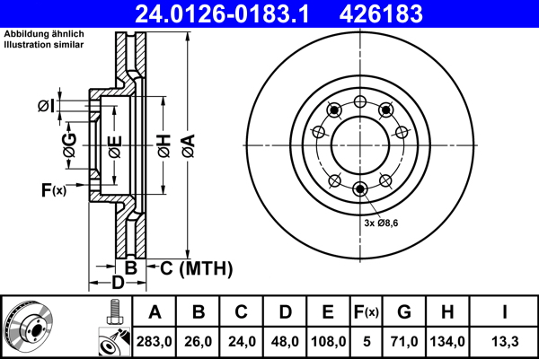 Тормозной диск   24.0126-0183.1   ATE
