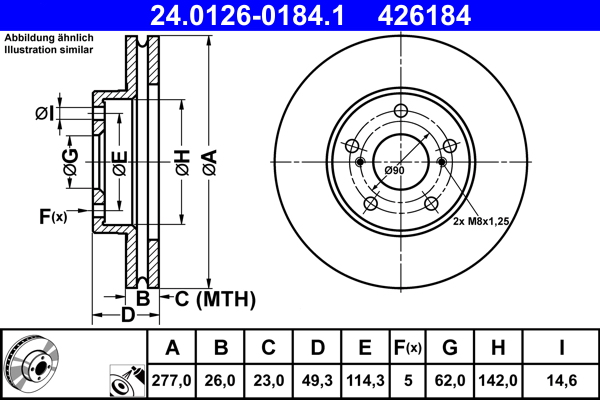 Тормозной диск   24.0126-0184.1   ATE