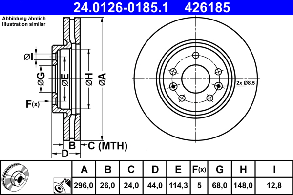 Тормозной диск   24.0126-0185.1   ATE