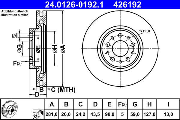 Тормозной диск   24.0126-0192.1   ATE