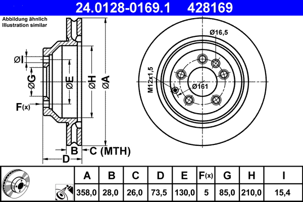 Тормозной диск   24.0128-0169.1   ATE