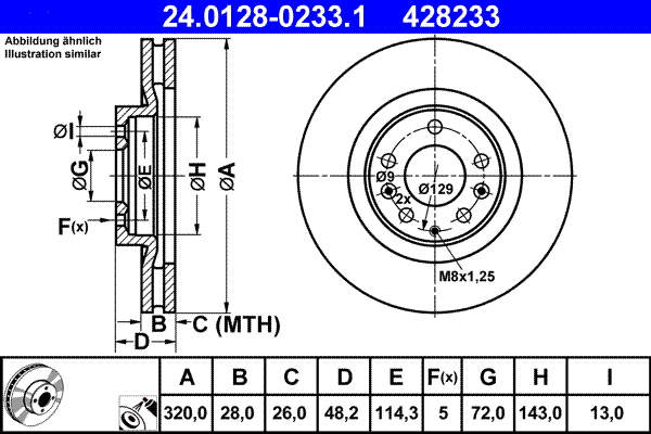 Тормозной диск   24.0128-0233.1   ATE