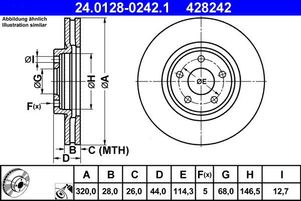 Тормозной диск   24.0128-0242.1   ATE