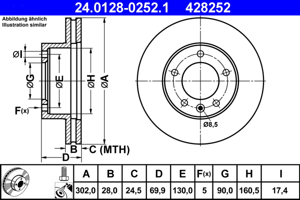 Тормозной диск   24.0128-0252.1   ATE