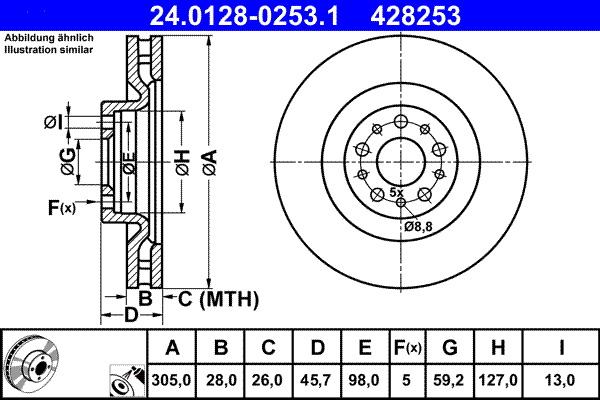 Тормозной диск   24.0128-0253.1   ATE
