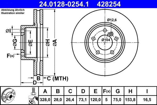 Тормозной диск   24.0128-0254.1   ATE