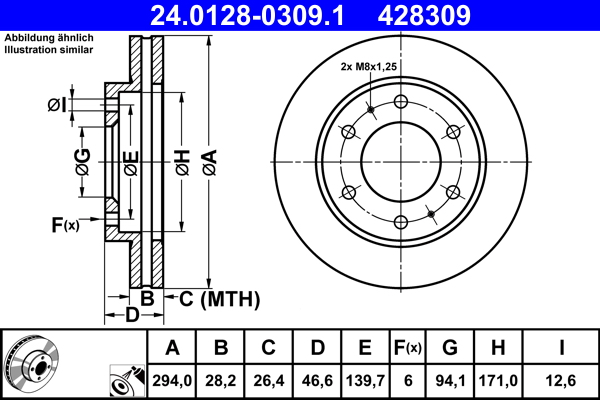 Тормозной диск   24.0128-0309.1   ATE