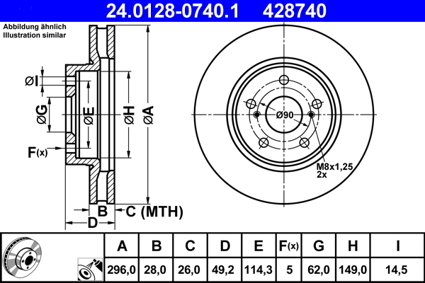 Тормозной диск   24.0128-0740.1   ATE