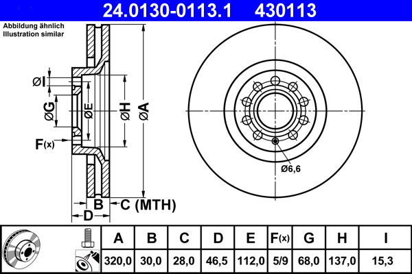 Тормозной диск   24.0130-0113.1   ATE