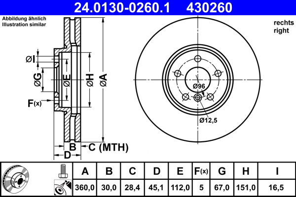 Тормозной диск   24.0130-0260.1   ATE