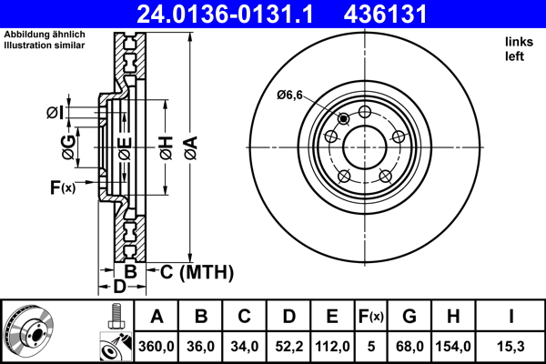 Тормозной диск   24.0136-0131.1   ATE