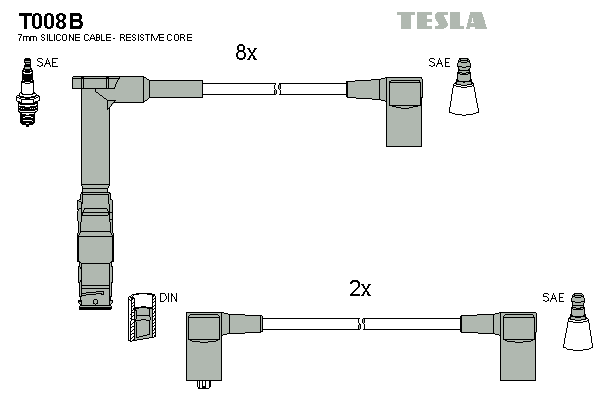 Комплект проводів високої напруги   T008B   TESLA