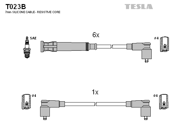 Комплект проводів високої напруги   T023B   TESLA
