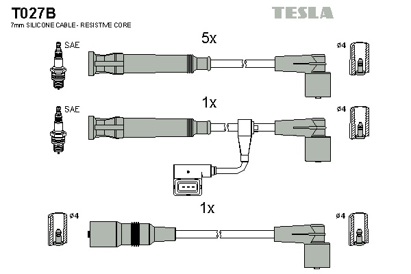 Комплект проводов зажигания   T027B   TESLA