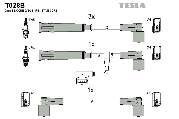 Комплект проводов зажигания   T028B   TESLA