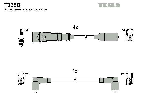 Комплект проводов зажигания   T035B   TESLA