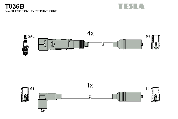 Комплект проводів високої напруги   T036B   TESLA