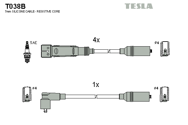 Комплект проводов зажигания   T038B   TESLA