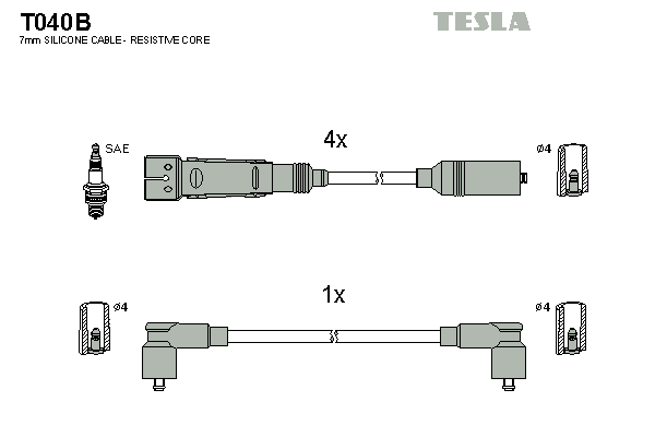 Комплект проводів високої напруги   T040B   TESLA