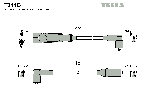 Комплект проводів високої напруги   T041B   TESLA