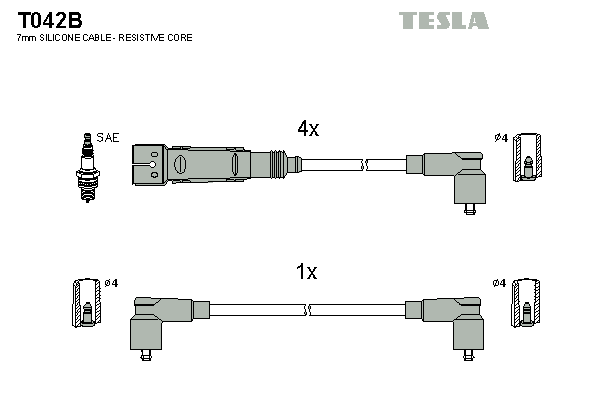 Комплект проводів високої напруги   T042B   TESLA