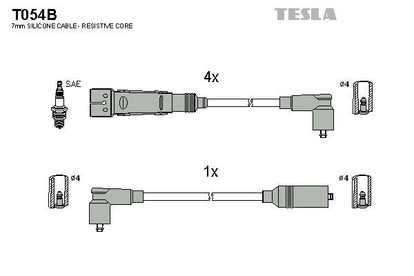 Комплект проводів високої напруги   T054B   TESLA