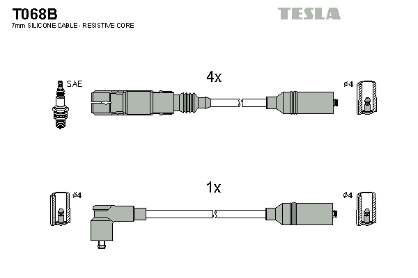 Комплект проводов зажигания   T068B   TESLA