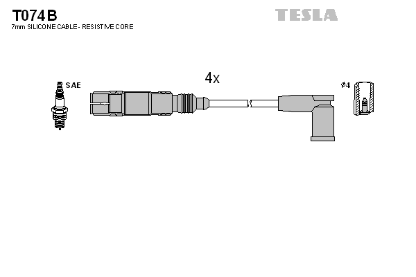 Комплект проводів високої напруги   T074B   TESLA