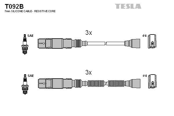 Комплект проводів високої напруги   T092B   TESLA