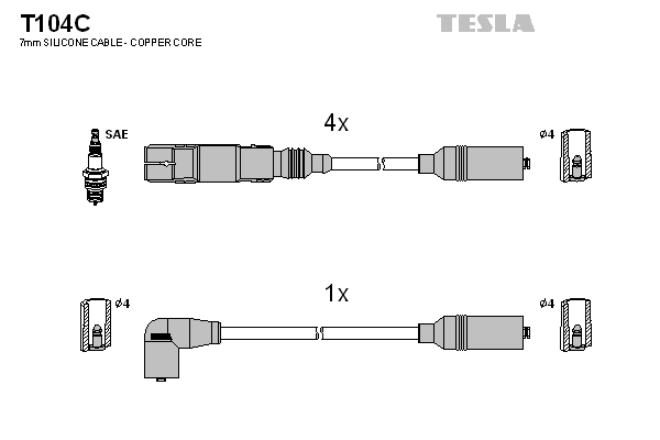 Комплект проводів високої напруги   T104C   TESLA