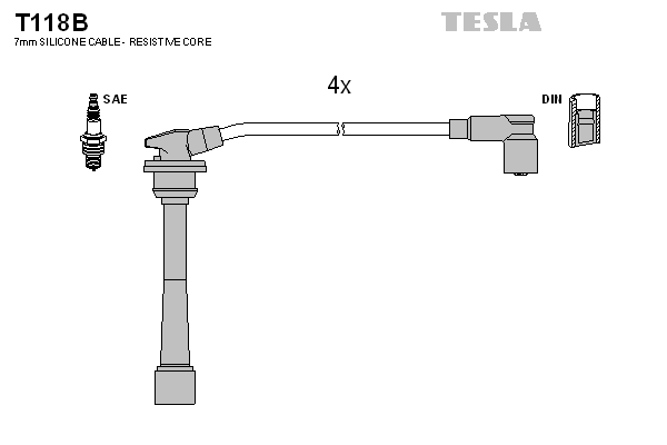 Комплект проводов зажигания   T118B   TESLA