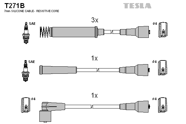 Комплект проводів високої напруги   T271B   TESLA