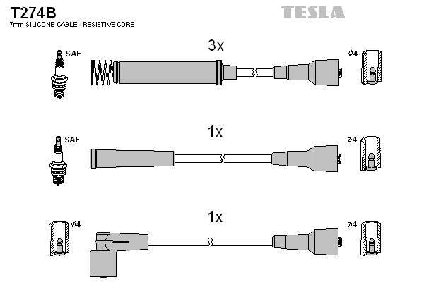 Комплект проводів високої напруги   T274B   TESLA