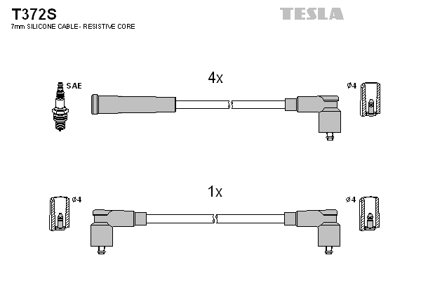 Комплект проводов зажигания   T372S   TESLA
