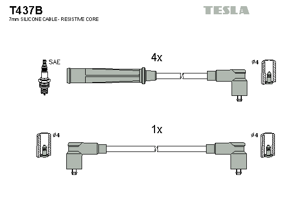 Комплект проводов зажигания   T437B   TESLA