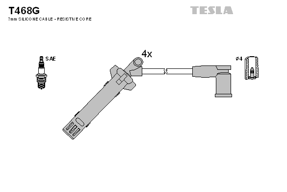Комплект проводов зажигания   T468G   TESLA
