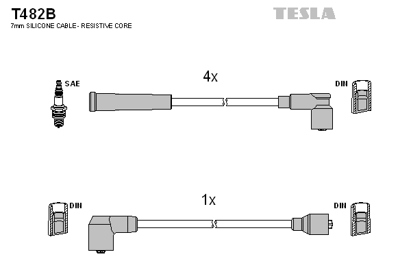 Комплект проводов зажигания   T482B   TESLA