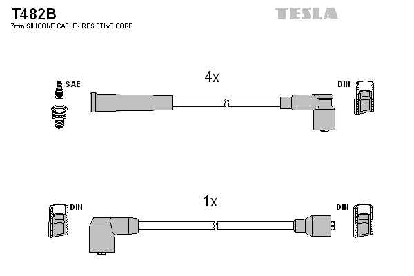 Комплект проводів високої напруги   T482B   TESLA