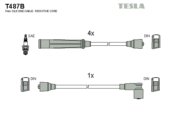 Комплект проводов зажигания   T487B   TESLA