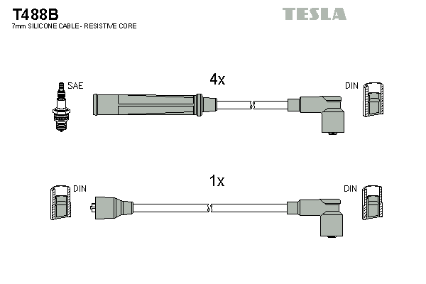 Комплект проводов зажигания   T488B   TESLA
