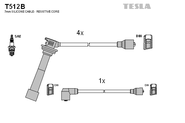Комплект проводов зажигания   T512B   TESLA