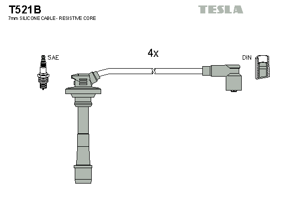 Комплект проводів високої напруги   T521B   TESLA