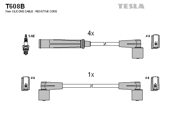 Комплект проводов зажигания   T608B   TESLA