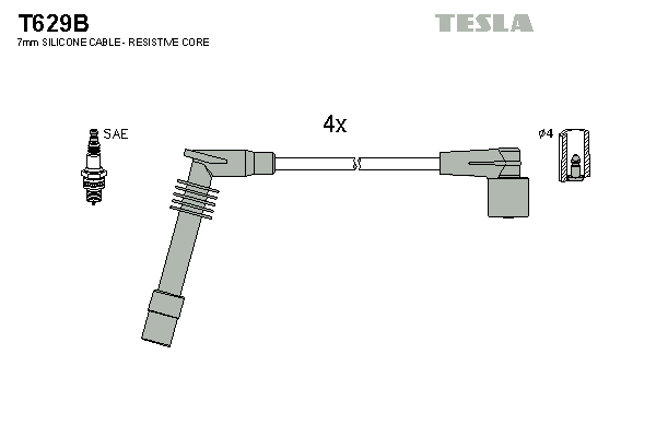 Комплект проводів високої напруги   T629B   TESLA