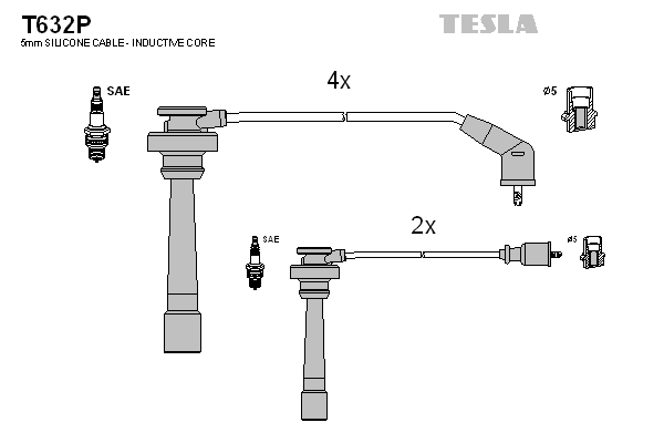 Комплект проводов зажигания   T632P   TESLA