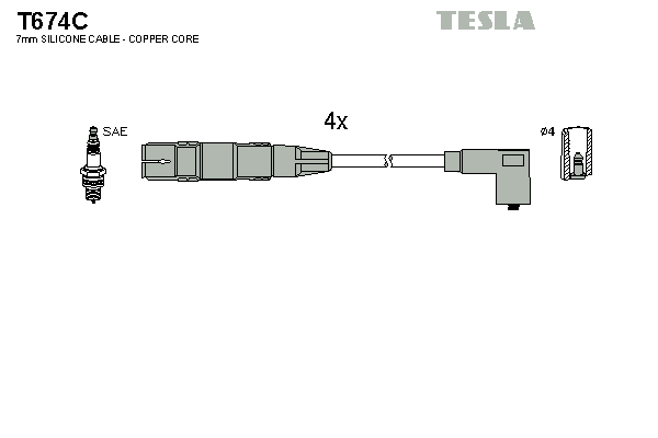 Комплект проводов зажигания   T674C   TESLA